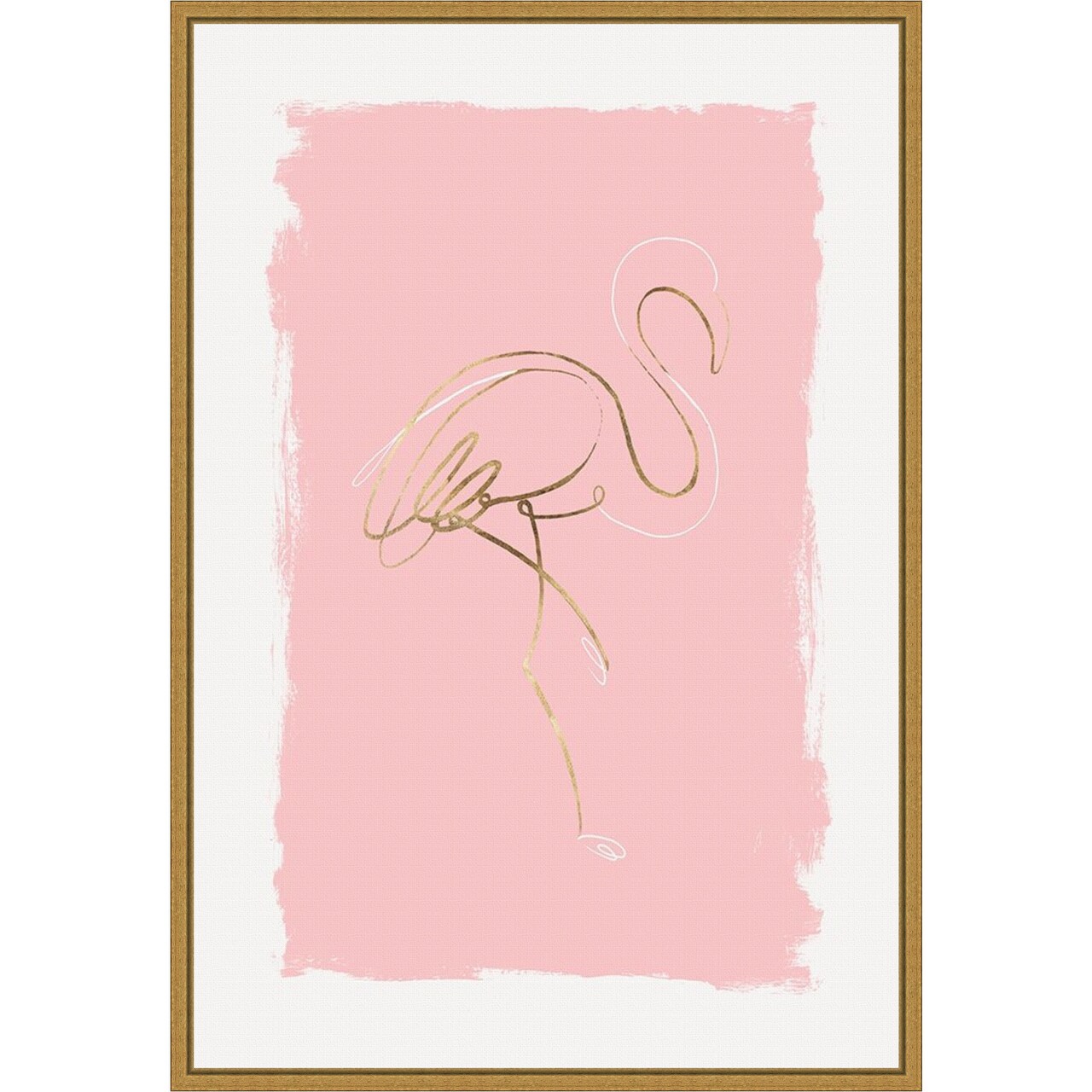 Graceful Bird I (Flamingo) by Eva Watts 16-in. W x 23-in. H. Canvas Wall Art Print Framed in Gold